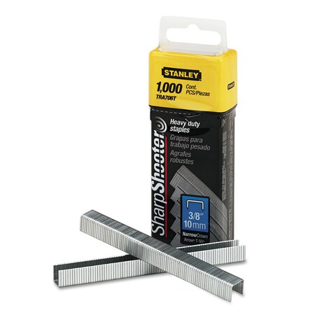 Stanley SharpShooter Heavy-Duty Tacker Staples, 0.38" Leg, 0.5" Crown, Steel, 1000PK TRA706T